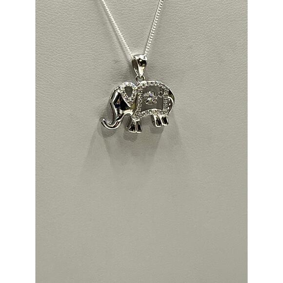 Vintage Sterling Silver Elephant Dancing Diamond Blue CZ Eye Pendant Necklace - Picture 8 of 8